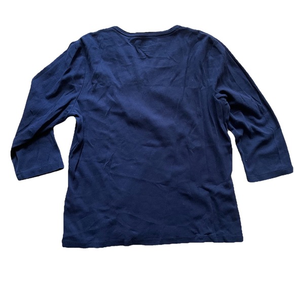 By Chico's Shirt Women's 2 Med‎ US 12 Navy Blue V-Neck 79984 3/4 Sleeve - Picture 2 of 6